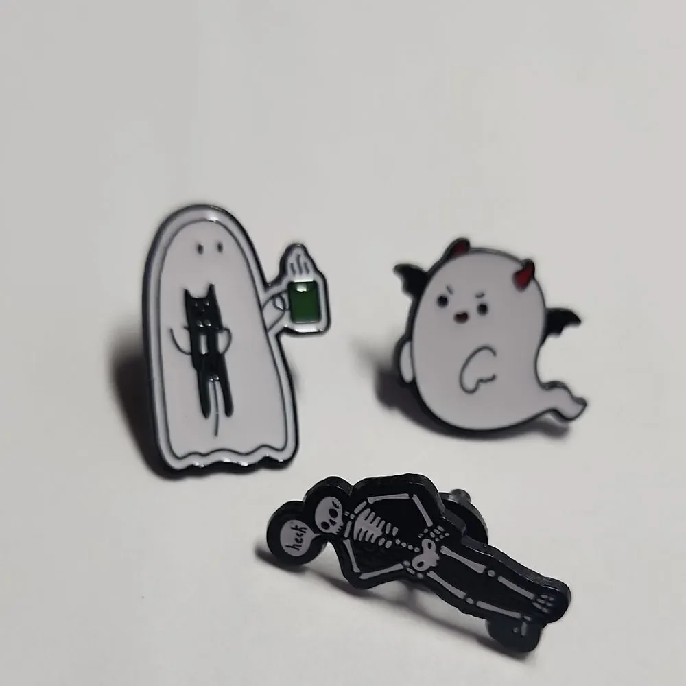 Cute Halloween Ghost and Skeleton Pins